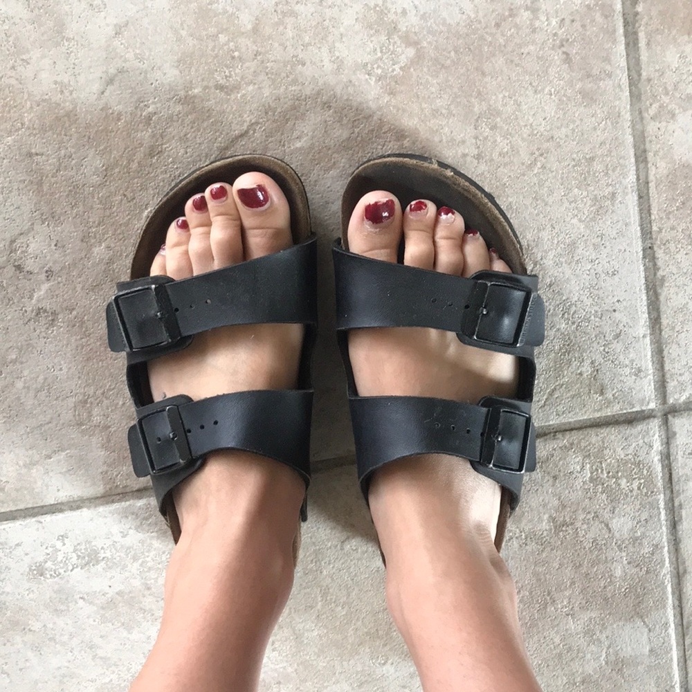 Black leather Birkenstock’s!